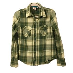 Roxy Green Plaid Flannel Button Up Shirt